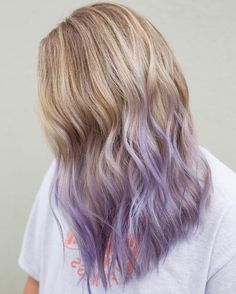 Have fun playing around with a pastel shadeThis purple ombre looks divine and youthful on a dirty blonde canvas. Blonde And Purple Hair, Blonde Hair With Purple Tips, Blonde And Purple, Purple Blonde Hair, Purple Hair Color Ombre, Pastel Purple Hair, Haarlem Netherlands, Hair Movement, Purple Ombre Hair