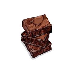 three pieces of brownie stacked on top of each other with chocolate toppings in the middle