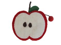 This Global Groove Life, handmade, ethical, fair trade, eco-friendly, sustainable, 100% New Zealand wool, red, green & white colored, Red Apple, zipper coin purse was created by artisans in Kathmandu Nepal