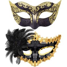 PRICES MAY VARY. Couple masquerade mask set - package include 2 pcs masquerade masks, the black plastic masquerade mask for men, the black and gold sequins masquerade mask for women, which with rhinestone and flower decor Premium material - SIQUK masquerade party masks are made of strong, durable and lightweight plastic, no extra glue and no discoloration, the masquerade mask can be molded easily to the face contours of the wearers One size fits most - the couple masquerade masks are attached wi Rhinestone Halloween, Halloween Costume Mask, Ball Mask, Mask For Men, Party Masks