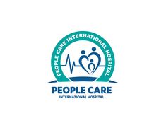 the logo for people care international hospital, which is designed in blue and green colors