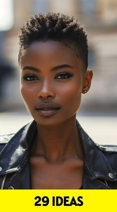 Explore a range of stylish and practical short haircuts with our collection of 29 looks designed for black women, perfect for any modern woman. Short Afro Haircut, Haircuts For Black Woman, Natural Pixie Haircut Black Women, Low Cut Hair Black Women, Tapered Haircut Natural Hair, Haircut Natural Hair, Tapered Afro