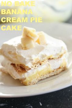 no bake banana cream pie cake on a plate