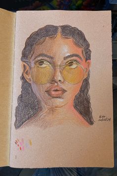 a drawing of a woman with glasses on her face