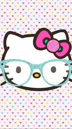 a hello kitty wallpaper with hearts and glasses