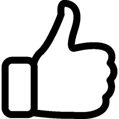 a black and white thumbs up icon