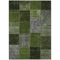 an area rug with green and grey squares