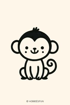 Simple Animals To Draw, Monkey Monkey Sitting Drawing, Monkey Drawings Easy, Monkey Doodle Easy, Cute Monkey Drawing Easy, How To Draw A Monkey, Monkey Cute Drawing, Simple Monkey Drawing, Monkeys Drawing, Monkey Drawings