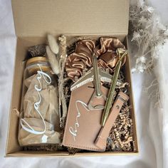 an open box with various items in it