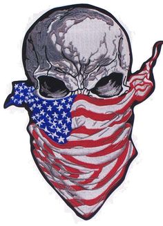 a skull with an american flag bandanna around its neck