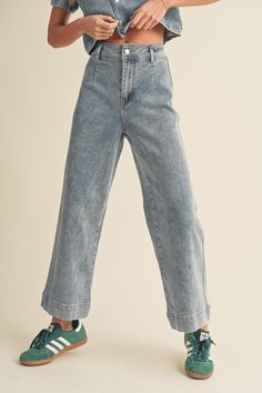 Washed Denim Crop Pants Straight Leg Medium Wash Jeans For Elevated Casual, Casual Dark Wash Cropped Jeans With Five Pockets, Trendy Medium Wash Cropped Denim Jeans, Light Wash Straight Leg Jeans For Elevated Casual, Casual Cropped Jeans In Dark Wash, Straight Leg Jeans For Spring Elevated Casual, Mid-rise Denim Flare Jeans For Elevated Casual Occasions, Straight Leg Jeans For Elevated Casual Spring Occasion, Spring Casual Straight Leg Jeans