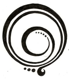 a black and white drawing of a circle with two smaller circles in the middle, one larger