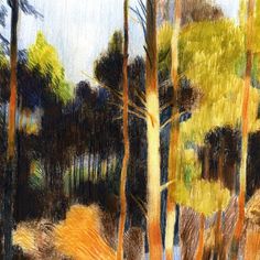 an oil painting of trees in the woods