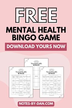 the mental health bingo game with text overlaying it and an image of a pink background