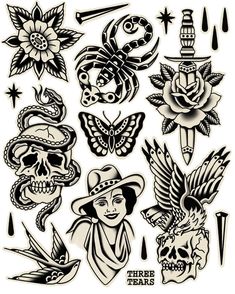 an assortment of tattoos on a white background