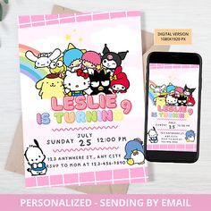 an image of a birthday card with cartoon characters on it and the text, personalized sending by email