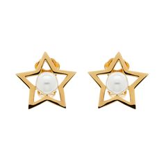 A pair of polished gold plated stars set with lustrous 8mm faux Pearls, these glamorous clip on earrings are the perfect way to add a special finish to your outfit! Fitted with our silicone cushion backs for extra comfort these can be worn on every occasion. Length: 2cm All earrings are nickel free and hypoallergenic. Please avoid contact with perfume and cosmetics which can damage plating. Gold Jewelry Earrings, Forever Jewelry, Jewelry Ring Box, Clip Earrings, Gold Pearl, Jewellery Boxes, High Quality Jewelry, Free Jewelry, Statement Jewelry