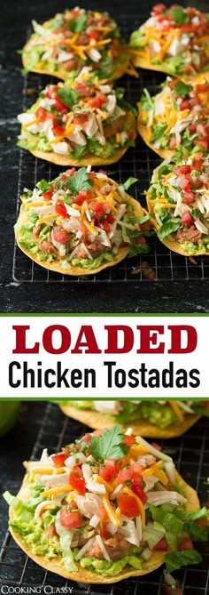 loaded chicken tostadas on top of a grill