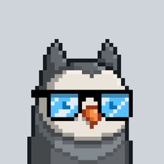 an image of a penguin with glasses on it's face and the caption is pixelated