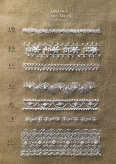 some white laces are shown on a piece of fabric, with numbers in the middle