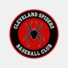 the cleveland spider baseball club logo on a red and black circle with text that reads,