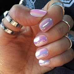 I love this! If you don't want clear polish/varnish then I iridescent colour is a great option. Nails Dark, Nagellack Trends, Unicorn Nails, Nails Prom, Nail Envy, Metallic Nails, Her Nails, Nail Stuff, Nail Art Summer