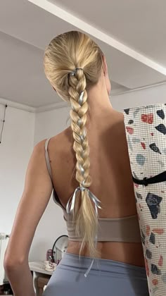 Blonde Runner Aesthetic, Yoga Aesthetics, Aesthetic Hairstyles, Hairstyles Cute, Long Blond, Simple Hairstyles, Ribbon Hairstyle, Hairstyle Inspo, Hair Aesthetic