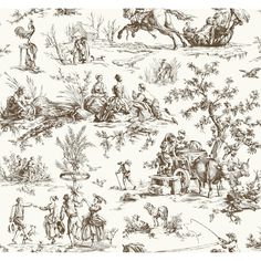 an old fashioned wallpaper with people and animals