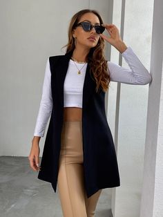 Sleeveless Blazer Vest, Casual Chique Stijl, Vest Outfits For Women, Style Casual Chic, Ladies Blazer, Casual Vest, Vest Coat