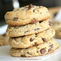 chocolate chip cookies stacked on top of each other