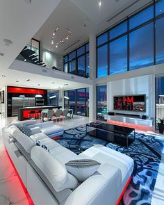 Home With City View, Million Dollar Rooms, Futuristic House, Apartment Living Room Design, Dream Apartment Decor, Future Apartment Decor, Mansion Interior