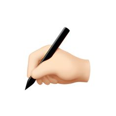 a person's hand holding a black pen and writing on the tip of it