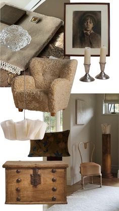 a collage of photos with furniture and pictures