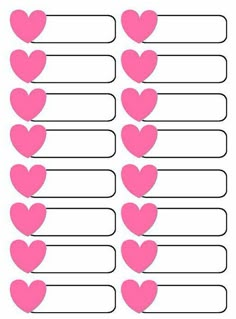 pink hearts are lined up on a white background