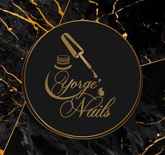 the logo for george's nails is shown on a black marble background with gold foil