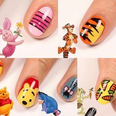 Easy Winnie The Pooh Nails, Snoopy Nails, Winnie The Pooh Drawing, Artistic Nails, Chicka Chicka