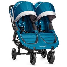 two baby strollers are shown next to each other