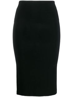 Black mid-length tube-skirt from Norma Kamali featuring a fitted silhouette, stretch fit and thick waistband. Black Skirt Mid Length, Black Skirt Medium Length, Black Skirt Knee Length, Black Tube Skirt, Sailor Shoes, Luxury Stuff, Minimalist Outfits, Streamer Dr, Black Skirts