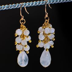 Genuine Rainbow Moonstone Briolette Teardrop Accents with Moonstone Clusters in 14K Gold Filled EarWire, Gemstone Earring,Bridal Gift for her White Natural Stones Earrings For Wedding, White Natural Stone Wedding Earrings, White Moonstone Long Drop Earrings, White Moonstone Earrings For Wedding, White Moonstone Wedding Earrings, White Gemstone Drop Earrings, Moonstone Earrings, White Earrings, June Birth Stone