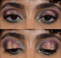 Eccentric Eye Makeup, Kesha Inspired Makeup, Moon Aesthetic Makeup, Colourful Smokey Eye, Dragon Fly Makeup, Watercolor Makeup Looks, Crazy Colorful Makeup, Campy Makeup Looks, Oil Slick Makeup