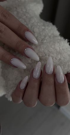 Nail Designs Almond Shape Ideas Classy, White On White Almond Nails, Basic Nail Ideas Almond, Almond Sharp Nails, Elegant White Nails Classy, Nail Designs Milky White, Almond Elegant Nails, Milky Nails Almond, Off White Almond Nails