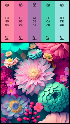 the color palette is shown with different flowers