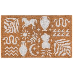 a door mat with white designs on it