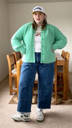 Funky Fashion Outfits, Emile Cardigan, Midsize Ootd, Balance Outfit, Edgy Work Outfits, Double Knee Jeans, Eclectic Grandpa, Plus Size Chic, Plus Size Baddie Outfits