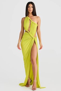 Aphrodite Gown - Chartreuse - SHOPJAUS - JAUS Theme Dress, White Long Sleeve Dress, Cut Dress, Maxi Gowns, Couple Outfits, Fashion 2020, Dress Cuts, Burning Man, Aphrodite