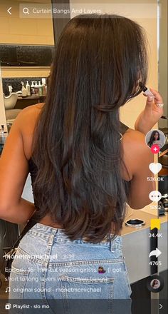 Waist Length Hair Long Layers, Long Haircuts With Short Layers, Layed Hair Long, Long Layered Haircuts Long Hair, Long Layers With Side Bangs Round Face, Curtain Bangs Claw Clip, Front Layers Long Hair, Ponytail Hairstyle Ideas, Balyage Hair