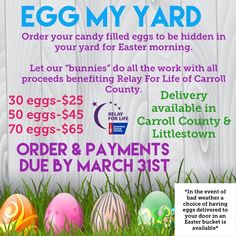 an easter egg hunt flyer with eggs in the grass