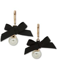 in stock Pearl Bow, Gold Drop Earrings, Black Bow, Pearl Drop Earrings, Dillard's, White Pearl, Anne Klein, Pearl White, Gold Earrings