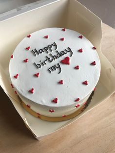 a birthday cake in a box with the words happy birthday my on it and hearts