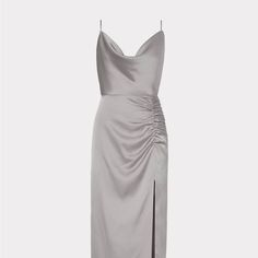 Lilliana Slip Dress In Silver Gray. Silky Slip Dress With Side Rouching And Leg Slip To Mid-Thigh. Very Sophisticated And Sexy. Great For Weddings, Proms Or Any Other Special Occasions. Elegant Silver Slip Dress For Party, Silver Elegant Slip Dress For Night Out, Silver Fitted Slip Dress For Party, Silver Satin Sleeveless Slip Dress, Light Grey Slip Dress, Milly Dress, Satin Slip, Satin Slip Dress, Size 2